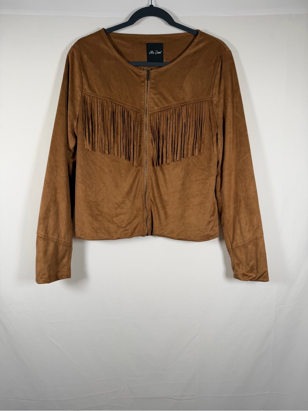 Me Jane Brown Fringe Zip-Front Faux Suede Jacket - western, country, cowgirl
